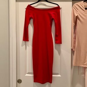 ZARA OFF SHOULDER MIDI RED DRESS